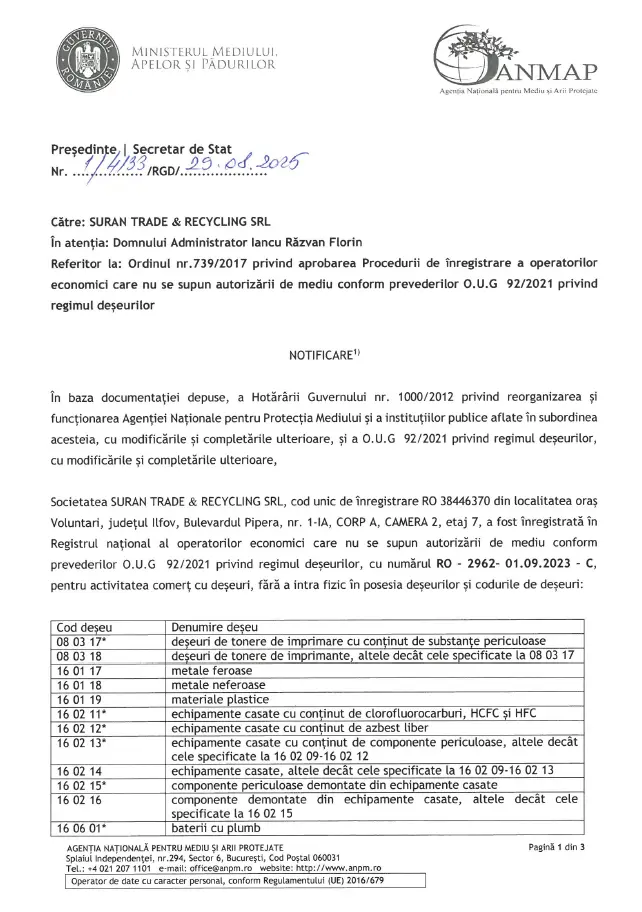 Operador autorizado para el almacenamiento y comercio de residuos