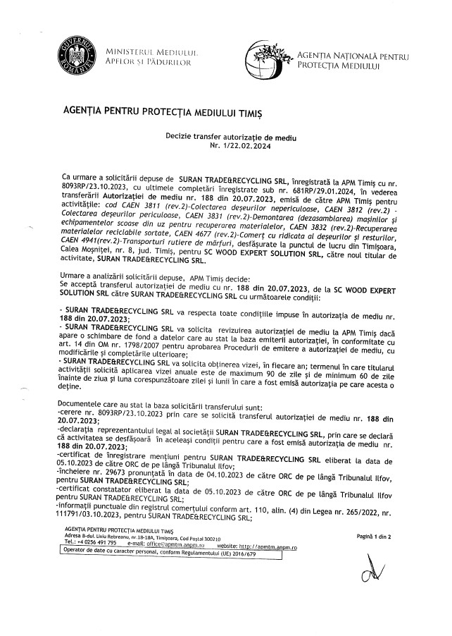 Autorización medioambiental — PL Timișoara
